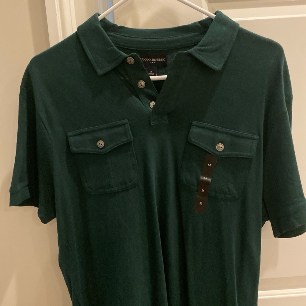 Banana Republic Men's Dark Green Polo with Button Details